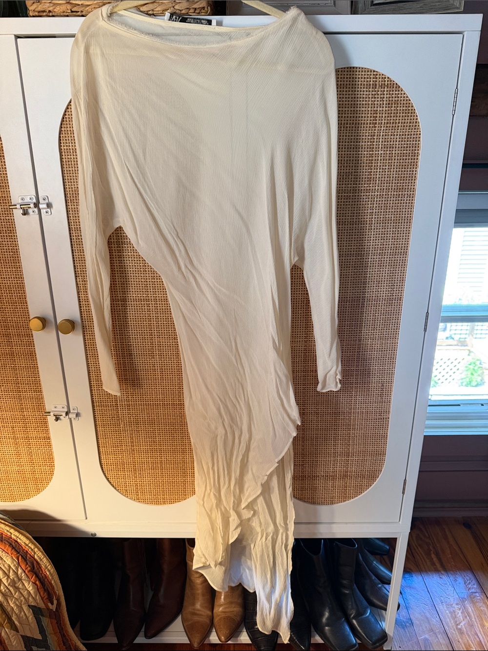 Women's Cream Long Sleeve Asymmetric Top